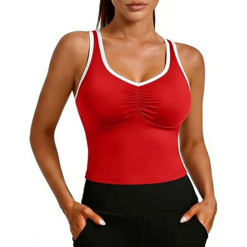 Zeitlich begrenztes Angebot: STARBILD Damen Tank Top Lang Sport Ärmelloses, Yoga Tops Schmales Rückenfreies, Oberteil mit Herausnehmbare BH-Polster, Slim Fit Shirts für Workout Gym Casual, Rot XL von 19.99 € auf 9.99 € (50% Rabatt)
