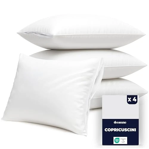 Offerta a tempo: Dreamzie Copricuscino 50x80 cm - Set 4 Copri Cuscino Letto Impermeabili con Cerniera - Antiacaro, Oeko-Tex - Lavabile a 90°C - 5% da 21.99 € a 20.89 €