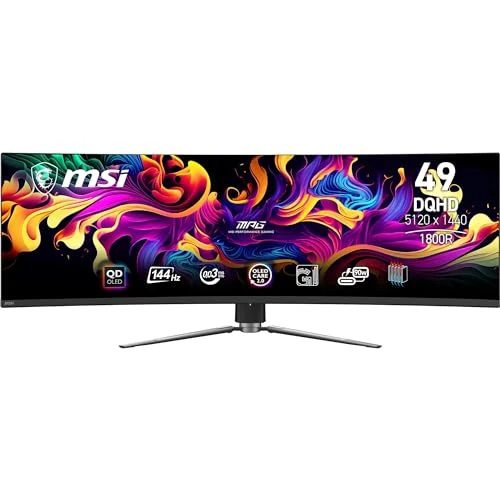 Offerta a tempo: MSI MPG 491CQPA QD-OLED Monitor da Gaming Curvo 49" DQHD – 1800R, Pannello Quantum Dot OLED 5120x1440, 144 Hz / 0,03 ms, 99% DCI-P3, ΔE ≤ 2, DisplayHDR True Black 400, KVM, DP 1.4a, HDMI 2.1, USB Type - 15% da 999.00 € a 849.00 €