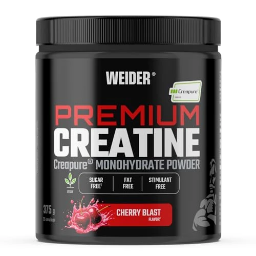 Offre limitée : Weider Premium Creatine (375g) Goût Cerise, Créatine Monohydrate 100% Creapure, Sans Sucre, Vegan, Aide à Augmenter la Performance Physique (75 portions) de 30.11 € à 29.03 € (4% de remise)