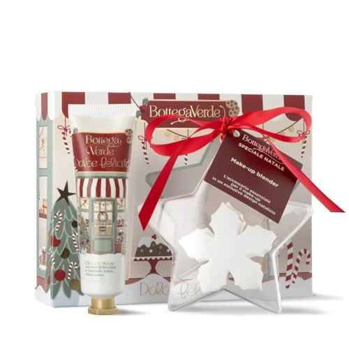 Bottega Verde Pudełko upominkowe na słodki szczęście z kremem do rąk 30 ml i mikserem do makijażu, orzechami laskowymi i słonym karmelem