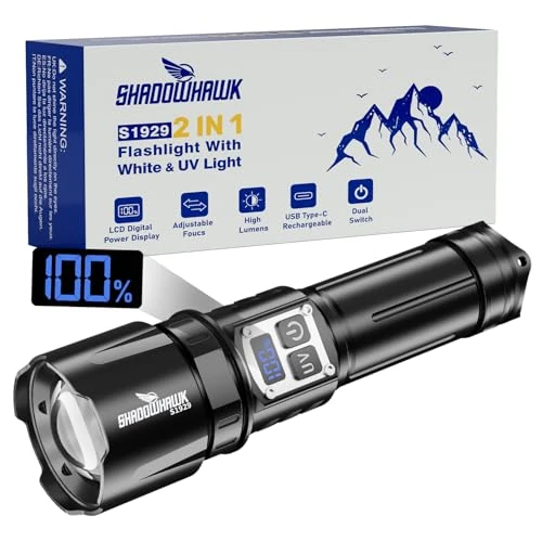 Offerta a tempo: Shadowhawk Torcia LED Potente Professional 1000000 Lumen con Luce UV - 38% da 38.99 € a 24.36 €
