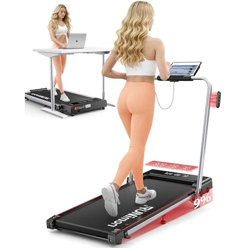 Treadmill, 6-in-1 Folding Treadmill with Slope, 7% Incline, 12 km/h, 2.5 HP, Treadmill with 2 LED Screens, Smart App, Two Control Modes