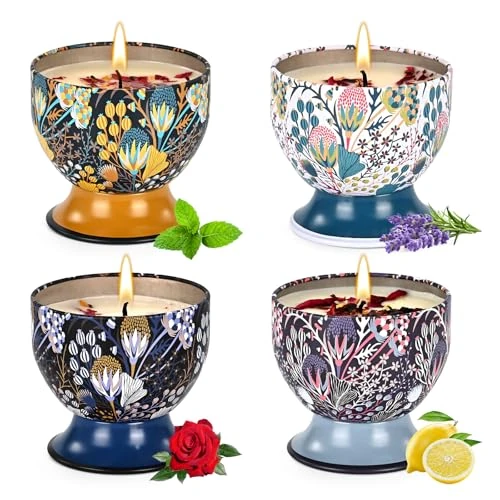 Offerta a tempo: Set regalo di 4 candele profumate,candela per aromaterapia,candela per aromaterapia atossica,candela da viaggio portatile in cera di soia naturale,regali di compleanno,regali per donne/uomini - 14% da 22.00 € a 18.99 €