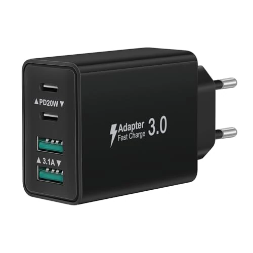 Offerta a tempo: Caricatore USB C, 40W 4-Porte Rapido Presa USB Multiplo Alimentatore Caricabatterie per iPhone 17 16 15 14 13 12 11 Pro Max Plus, Samsung, iPad, Fast Charger USBC Carica Spina Power Adattatore - 10% da 10.99 € a 9.92 €
