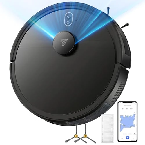 2025 Robot Odkurzacz do podłóg z mapowaniem, 5 pięter, Robotic Vacuum Cleaner 120 Min, Lidar Laser, WIFI/App/Alexa, precyzja w unikaniu przeszkód, idealny do sierści zwierząt domowych - czarny