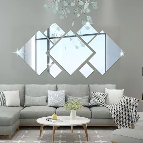 yufana Samoprzylepne naklejki ścienne, 3D diamentowe naklejki ścienne z lustrem, naklejki tła na lustro ścienne, odpowiednie do dekoracji sypialni w domu, kombinacje wielu rozmiarów