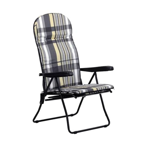 Totò Piccinni Sillón tumbona con reposapiés, fabricado en Italia, con cojín (Giulia, estructura negra - escocés beige/gris)