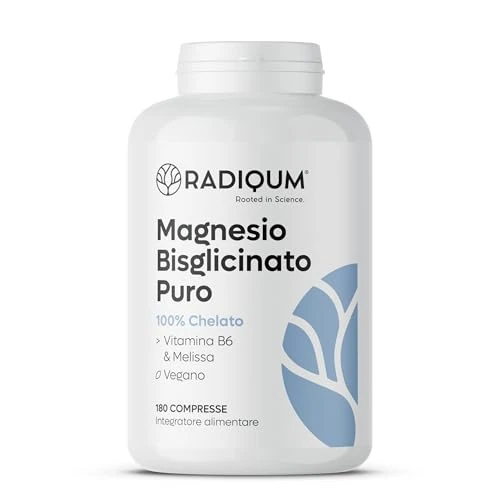 Magnesio Bisglicinato Puro | 3360 mg di Magnesio Glicinato ad alto assorbimento | 180 Compresse | Stress, Stanchezza, Crampi e Sonno | Vitamina B6 e Melissa | Vegan | Senza glutine