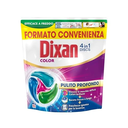 Offerta a tempo: Dixan DISCS 4in1 Color Detersivo Lavatrice, 60 Lavaggi, Capsule lavatrice per colori vivaci, pulizia profonda del bucato e freschezza igienica per la lavatrice, Rimuove le macchie da 20°C - 29% da 16.99 € a 11.99 €