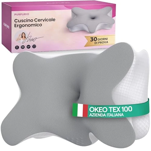 Offerta a tempo: Purpurio Linea Vertebra™ Cuscino Cervicale per Dormire - Cuscino Ergonomico con 2 Livelli di Altezza in Memory Foam - Cuscino Antirussamento con Federa Sfoderabile e Lavabile - 40% da 50.00 € a 29.99 €