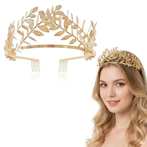 Golden Leaf Roman Crown Bridal Party Outfits Halo Headband Kokoshnik