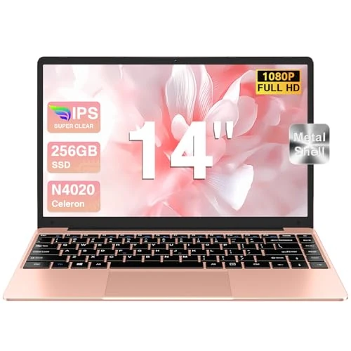 2025 Newest PC Portable 14 Pouces Laptop Win 11 256 Go ROM Celeron N4020 2.4G+5G WiFi Upto 2.8 GHz Prend en charge l'expansion SSD 1TB 4.2 USB HDMI Clavier italien Membrane Souris sans fil Or rose-F