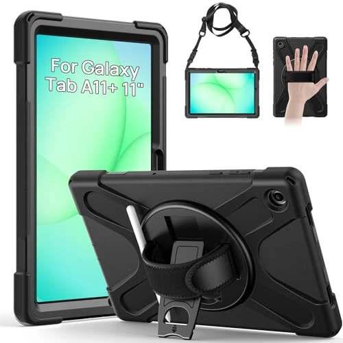 Offerta a tempo: Gerutek Cover per Samsung Galaxy Tab A11+ / A11 Plus 11 Pollici 2025, SM-X230/SM-X235/SM-X236B Custodia Robusta con Supporto Cavalletto 360°/Cinghia a Mano/Spalla/Portapenne, Nero - 0.00% da 28.99 € a 28.99 €