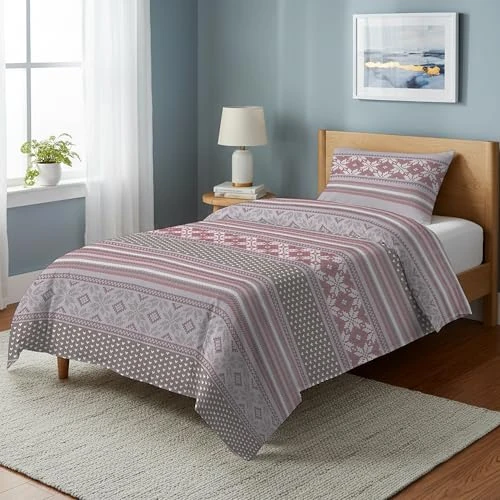 Offerta a tempo: PENSIERI DELICATI Parure Copripiumino Singolo 100% Cotone, Completo di Sacco 155x200cm e 1 Federa 52x82cm, Made in Italy, Copripiumino Lavabile In Lavatrice A 40°, Fantasia Norvegia Rosso - 21% da 37.99 € a 30.20 €