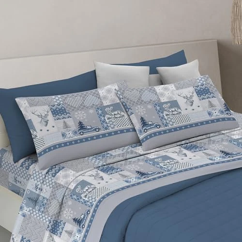 Offerta a tempo: PENSIERI DELICATI Completo Letto Matrimoniale, 100% Cotone Caldo e Morbido, 2 Piazze 180x200cm, Include Lenzuolo sotto, sopra e 2 Federe, Made in Italy, Alpi Blu - 24% da 49.99 € a 38.20 €