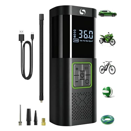 Zeitlich begrenztes Angebot: SERVOMASTER Elektrische Luftpumpe, Tragbar Mini Kompressor mit Manometer, Elektrische Luftpumpe Akku 150PSI, Luftpumpe Fahrrad mit LED für Auto Motorrad Fahrrad Kugel, Dunkelgrau von 37.99 € auf 37.99 € (0.00% Rabatt)