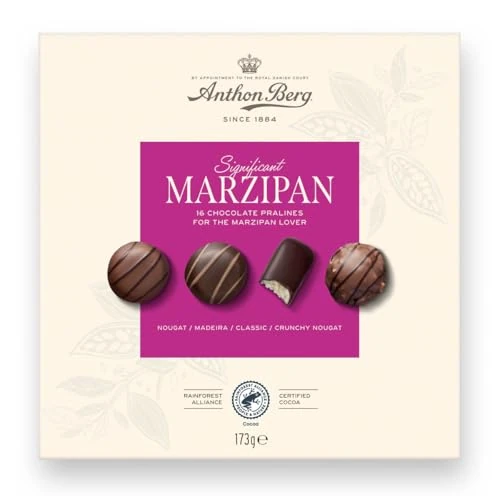 Offerta a tempo: Anthon Berg – Cioccolatini al Marzapane Assortiti Significant Marzipan, Scatola Regalo da 173g, 16 Cioccolatini Ripieni Gourmet con Cacao Certificato Rainforest Alliance - 53% da 17.99 € a 8.42 €