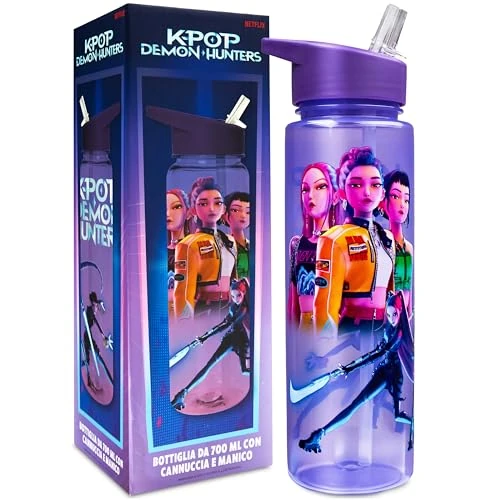 Offerta a tempo: KPop Demon Hunters Ufficiale Borraccia Bambina 700ml, Huntrix Plastica Senza BPA Bottiglia con Cannuccia, Rumi Zoey Mira Kpop Regalo Ragazza - 39% da 25.99 € a 15.73 €