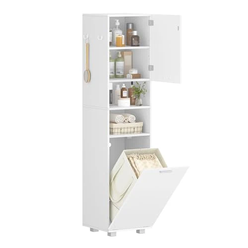 Offerta a tempo: Hzuaneri Colonna Bagno, Mobile Bagno Salvaspazio, Armadio Alto per Immagazzinaggio con Cesto per Abiti Sporchi, Ripiano Regolabile, Adatto per Bagno e Lavanderia, 40 x 40 x 170 cm, Bianco BC72003X - 0.00% da 99.99 € a 99.99 €