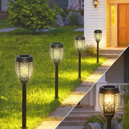 Outsunny Set 4 Faretti Solari da Esterno a Energia Solare con Picchetti, Luci Solari da Esterno IP44 in Plastica, Luci da Giardino per Patio, Cortile, Ø12x72 cm, Nero