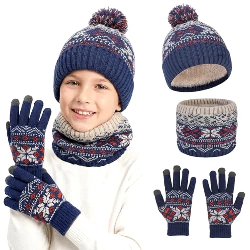 OZXVXZO Conjunto de Guantes de Bufanda de Gorro de Invierno para Niños, Niña Calentar Gorro Bufandas Guantes Tactiles Set, Beanie Set para 1-5 Años Niños Niñas