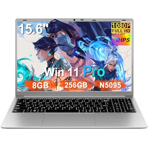 Laptop PC 15,6 Zoll Celeron N5095 Upto 2,9 GHz Win11 Pro Laptop 8 GB RAM 256 GB SSD TF 1TB LPDDR4 5G WiFi 1920 x 1080 FHD USB 3.0 Widevine L1 Notebook mit italienischem Film - Silver-4