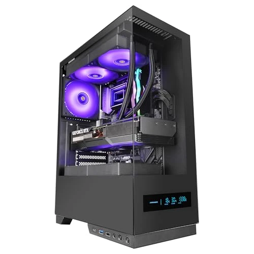 Mars Gaming MC-PULSAR, Case Gaming ATX, Schermo LCD Frontale in Tempo Reale, Doppio Vetro Temperato Frontale e Laterale, Sistema di Cablaggio CABLEHATCH, Raffreddamento Liquido fino a 240mm, Nero