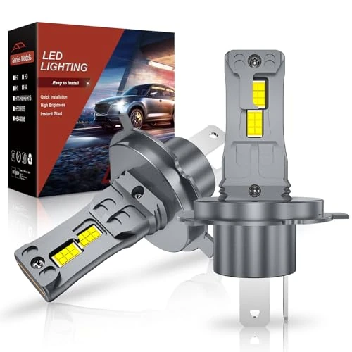 AUXIRACER H4 LED, 6500K 500% luminosidad 30000LM, H4 LED Plug and Play 1:1 Tamaño, Para Faros de Coche, Paquete de 2