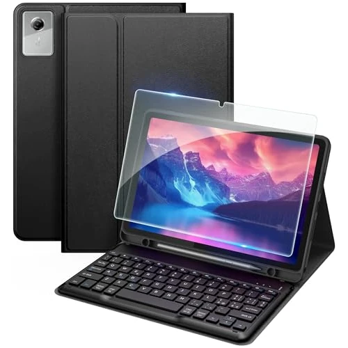 EasyAcc Hoes compatibel met Lenovo Idea Tab 11 inch tablet 2025 (TB-336ZU/TB-336FU) met toetsenbord, Italiaans QWERTY draadloos toetsenbord hoes met penhouder, zwart