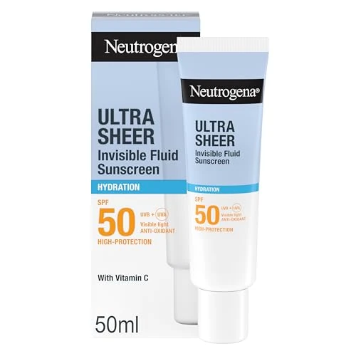 Offerta a tempo: Neutrogena Ultra Sheer Fluido Invisibile Protezione Solare Idratante SPF 50 50 ml, Crema solare viso leggera, Crema viso SPF 50 per pelli normali o secche e sensibili, Senza profumo, Non comedogenica - 27% da 21.99 € a 15.99 €