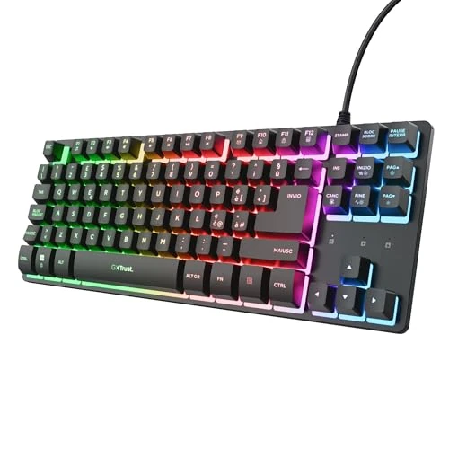 Offerta a tempo: GXTrust 833 Thado Tastiera Gaming TKL Italiano QWERTY, Design Compatto più Piccolo del 20%, Cavo USB 1,8 m, Anti-Ghosting, LED Keyboard USB a Membrana per PC Laptop, Nero - 0.00% da 19.99 € a 19.99 €