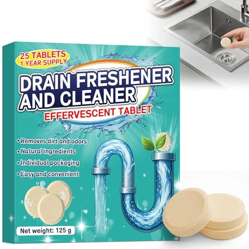 Drain Smell Eliminator Tablets, 25 Pic Smelly Drain Cleaner Quickly Eliminates Odor, Drains Odour Remover for Sewer, Toilet and Sink, Sink Fresheners Effervescent Tablets 1 Year Supply