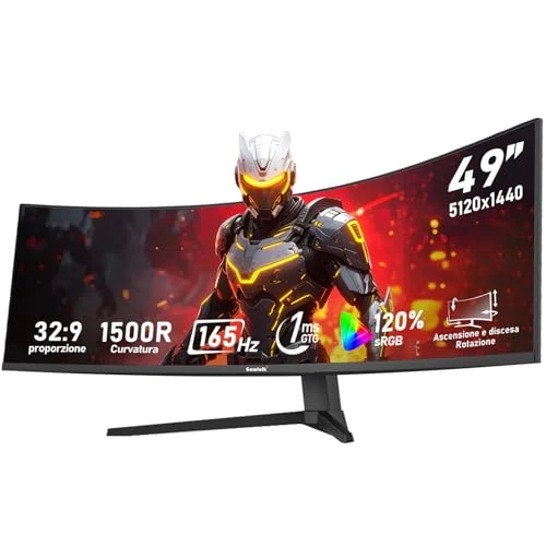 Gawfolk Curved Ultra Wide Gaming Monitor 49 inch, 1500R, DFHD (5120×1440), 165Hz