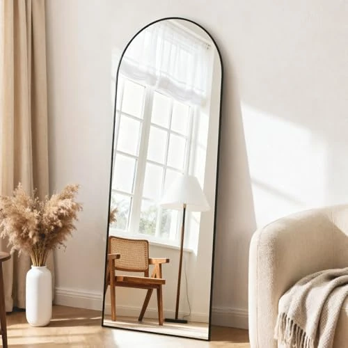 Vortisys Lustro całej sylwetki 160 x 50 cm, Ramka aluminiowa, Szkło hartowane, Wygięte lustro podłogowe – Duże akcesorium do sypialni oraz garderoby