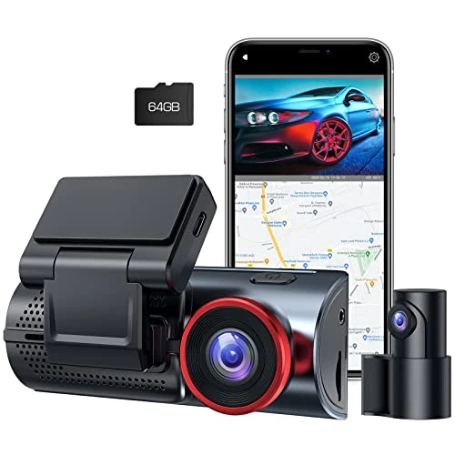 Offerta a tempo: LAMTTO 4K+1080P Dash Cam Auto, WiFi e GPS, Doppia Telecamera per Auto, Dashcam IPS 3.16" con Scheda SD 64G, Monitor di Parcheggio, Visione Notturna, Sensore G, Controllo App, Rilevamento del movimento - 33% da 89.99 € a 59.99 €