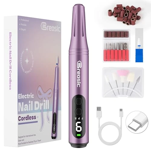 Offerta a tempo: Breosic Fresa per Unghie Professionale Lima Elettrica per Unghie, Viola - 38% da 39.99 € a 24.98 €