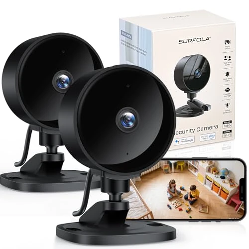 Offerta a tempo: Surfola Telecamera Wi-Fi Interno, 1080P FHD Videocamera Sorveglianza per Neonati/Animali con Rilevamento Movimento e Sonoro AI, Visione Notturna, Audio Bidirezionale, Alexa e Google Home,2-pack - 28% da 29.99 € a 21.49 €