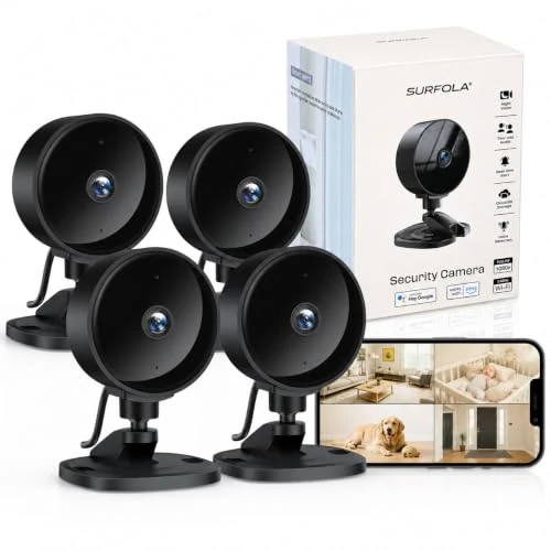 Tijdelijke aanbieding: Beveiligingscamera Binnen, Surfola 1080P FHD WiFi Bewakingscamera voor Baby/Huisdier met AI Bewegingsdetectie, Nachtzicht, 2-weg Audio, App-bediening, Werkt met Alexa & Google Home, 4 stuks van 59.99 € naar 39.99 € (33% korting)