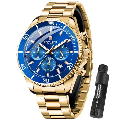 Limitiertes Angebot: SAPPHERO Uhren Herren Chronograph Analog Quarz 50M Wasserdicht Armbanduhr Herren Mode Lässig Business Herrenuhren mit Kalender Edelstahlarmband Uhr Geschenk für Männer von 44.99 EUR auf 38.24 EUR (Spare 15%)