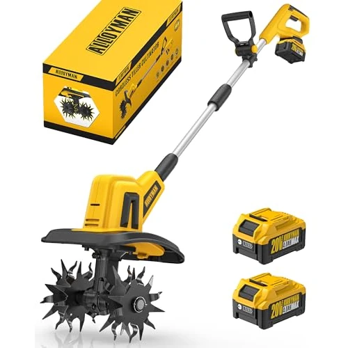 Offerta a tempo: Alloyman Motozappa elettrica da 20V, fresa da giardino, batteria da 360 giri/min, con 2 batterie da 4,0 Ah e caricabatterie, larghezza di lavoro 23 cm, profondità 17 cm, Motozappa per terreni - 15% da 149.99 € a 126.99 €