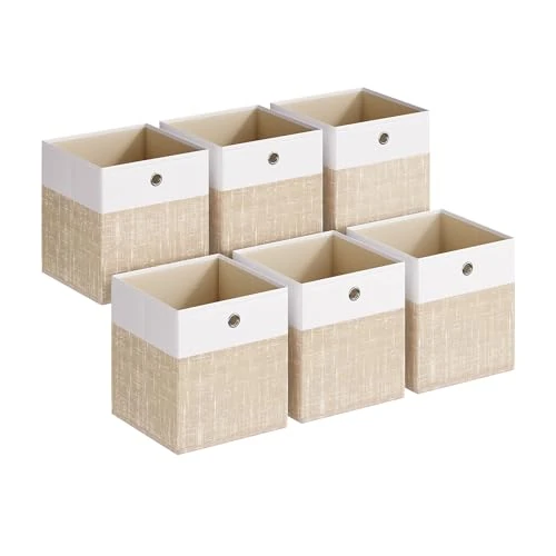 Limited-time offer: SONGMICS RFB426LF02 Storage Boxes, Set of 6, Storage Basket, Organiser Boxes with PP Panels, Odourless, Folding Box, Fabric Box for Cube Shelf, 26 x 26 x 28 cm, Cloud White/Sand Beige from 27.56 £ to 27.56 £ (save 0.00%)