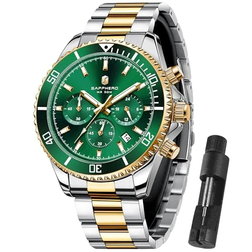 Offerta a tempo: SAPPHERO Orologio Uomo Analogico al Quarzo Cronografo Impermeabile Luminoso Data Orologio da Polso Cinturino in Acciaio Inox Moda Sportivo Affari Orologi Elegante Regalo per Uomo - 66% da 119.99 € a 40.79 €