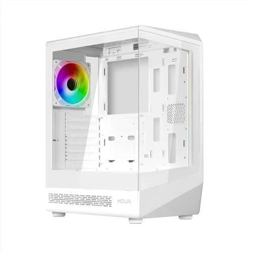 Noua Demon TH100, Case Gaming ATX Compatto, Ventola PWM ARGB e Strip LED, Mid-Tower USB 3.0 e Type-C, Frontale e Laterale in Vetro Temperato, Bianco
