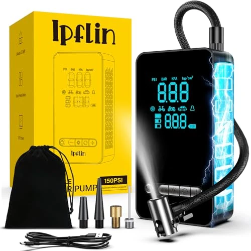 Offerta a tempo: Ipflin Compressore Aria Portatile 150PSI - Compressore Portatile Tutto-in-Uno e Gonfiatore Elettrico Portatile con Display LCD, USB & Type-C per Auto, Moto, Bici e Palla - 82% da 164.95 € a 29.99 €