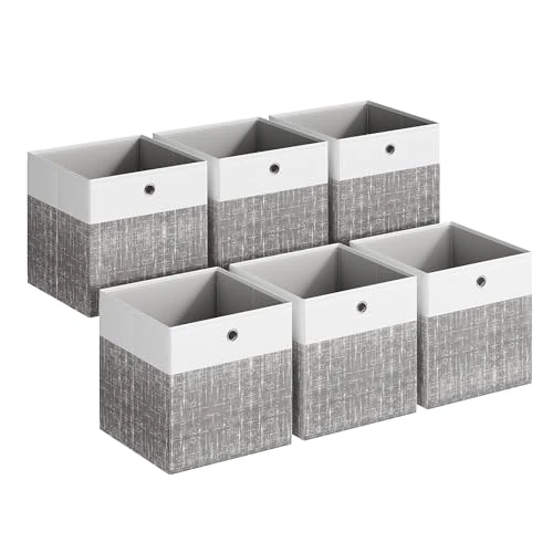 Offerta a tempo: SONGMICS Scatole Portaoggetti, Set di 6, Contenitori in Tessuto, Pannelli in PP, Inodori, Pieghevoli, per Scaffale a Cubo, 33 x 33 x 33 cm, Bianco Nuvola e Grigio Giunco RFB433GM02 - 53% da 35.99 € a 16.99 €