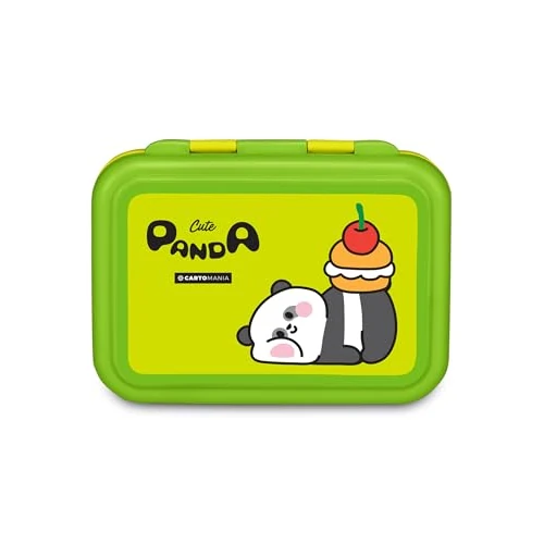 Cartomania Chłodny i napełniający pojemnik na serwetki, motyw pandy, zielony, stal, szczelny, przegroda wewnętrzna, odporność na ciepło, można myć w zmywarce, szkoła, podróż, dla chłopców i dziewcząt