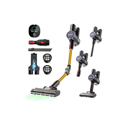 Zynet Cordless Vacuum Cleaner Broom S9,45KPA/550W Cordless Vacuum Cleaner with Folding Tube and Wall Charging Base, Green Light, Brushless Motor, Up to 45 Mins, for Pet Hair, Floors and Carpets
