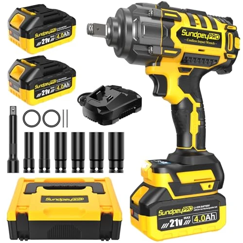 Offre limitée : Visseuse à Percussion Sans Fil 1300 Nm - 2 Batteries 4.0Ah, Moteur Brushless, 3 Vitesses + Mode RSS, avec Coffret & 6 Douilles & Tige D'extension, 21V Boulonneuse à Choc Pour Auto Bricolage de 109.99 € à 109.99 € (0.00% de remise)