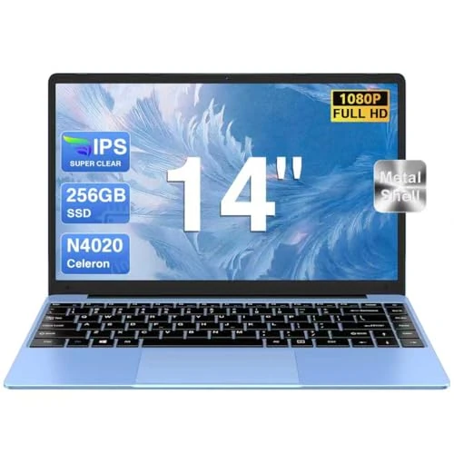 Przenośny laptop 14 cali Celeron N4020 Upto 2,8 GHz Win11 Pro laptop 6 GB RAM 256 GB SSD TF 1 TB LPDDR4 5G WiFi 1920 x 1080 FHD USB 3.0 Widevine L1 laptop z myszką włoski film - niebieski